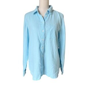 J. Crew Factory Medium Double-Gauze Blue Button-Up Coastal Long Sleeve Shirt